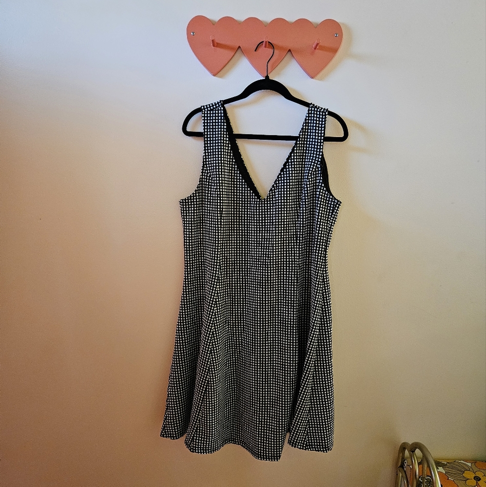 Black And White Checkered Pleated Dress